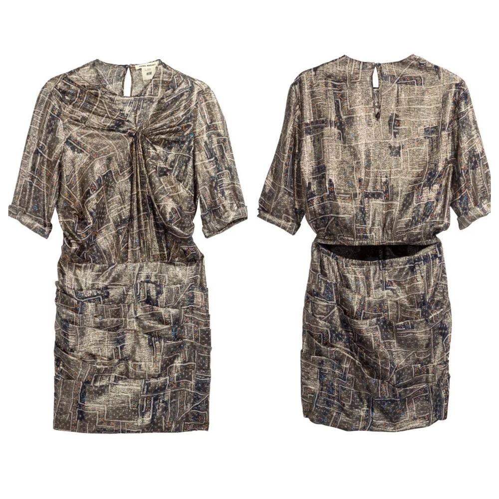 ISABEL MARANT X H&M Limited Edition Gold Metallic Silk Mini Dress Women's Size 4
